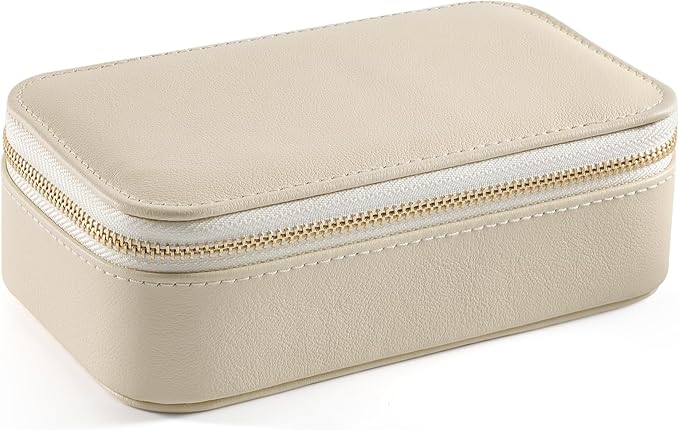 Genuine Leather Travel Pill Organizer Box Case 2 Times a Day for Purse for Women, Cute Medicine Pill Holder Containers for Vitamin Medium Weekly Daily 7 Day Am Pm Pill Organizer(Beige)