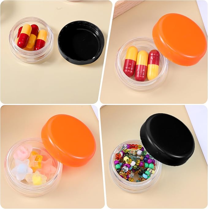 5 Pcs Small Pill Organizer Box Travel Pill Case Holder Portable Daily Mini Pills Container BPA Free Medication Storage Container for Purse Pocket Briefcase (Black, Orange)