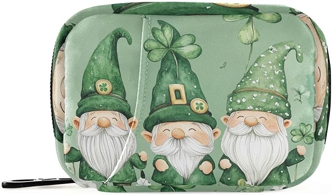 Travel Pill Case Gnomes with Shamrock Flowers Weekly Small Pill Box 7 Day Pill Box Pill Organizer Bag