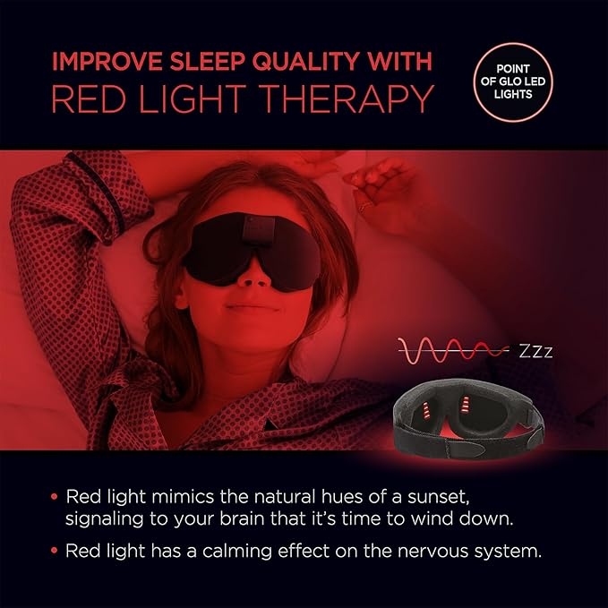 Advanced Glo to Sleep Eye Mask, Nighttime Adult Sleep Aid for Men & Women, Deep REM Sleep, Relaxation, Red & Blue Lighting, Patented Sleep Enhancement Technology Helps You Fall Asleep Quickly.