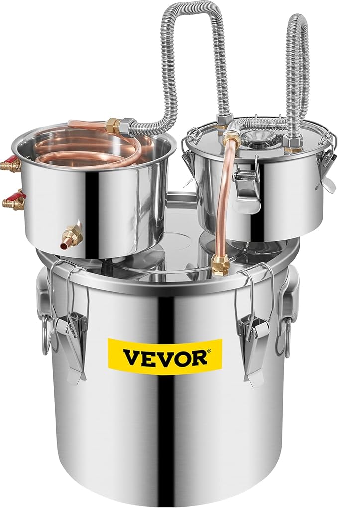 VEVOR Alcohol Still 5GAL/20L, Alcohol Distiller with Thumper Keg, Distillery Kit for Alcohol with Copper Tube & Build-in Thermometer & Water Pump