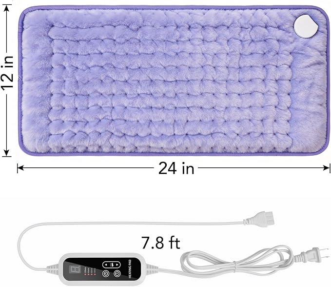 Heating Pad for Back Pain Relief - 24"x12" Electric Heat Pad,6 Heat Settings & 4 Auto Off, Machine Washable,Overheat Protection,for Shoulders,Neck,Period Cramps,Gifts for Women Mom Her Wife [Purple]
