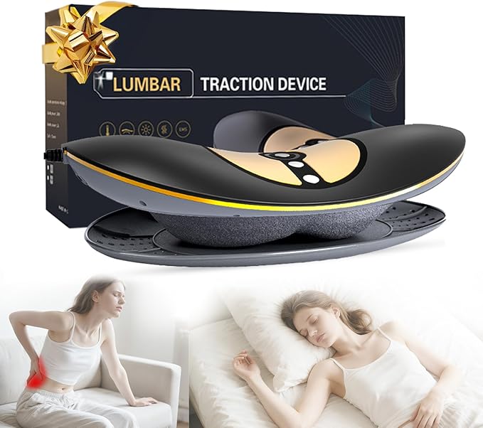 Lumbar Traction Device, Electric Lower Back Stretcher Device with Dynamic Airbag, 3 Level Vibration Massage, Adjustable Temperature from 113 to 131℉ (45 to 55℃), Easy to Use