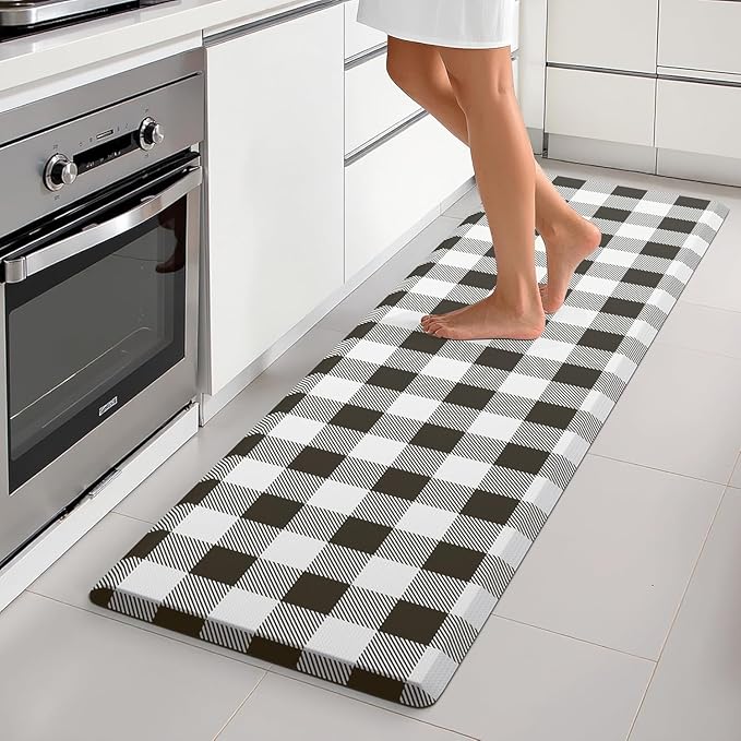 MAYHMYO Anti Fatigue Kitchen Rug Kitchen Floor Mat Cushioned Buffalo Plaid Kitchen Rugs and Mats Non Skid Waterproof Kitchen Mats for Floor Laundry Office Sink