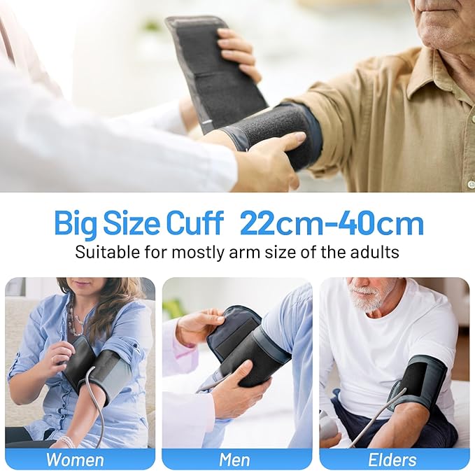 Blood Pressure Monitor Upper Arm Machine Accurate Adjustable BP Cuff Kit Led Backlit Display 2 Users 240 Sets Memory Includes Storage Bag Black