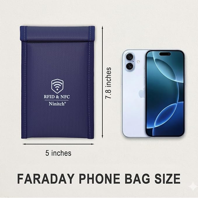 Faraday Bags for Phone Privacy & Security - Signal Blocking Pouch for GPS/WIFI/5G/RFID - Fireproof & Waterproof Anti-Drop Case for Travel & Data Protection Blue