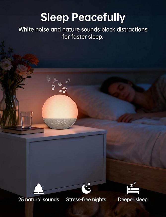 Sunrise Alarm Clock with Sound Machine: Gentle Wake Up Light & 7 Alarm Sounds for Bedroom - 3 Wake-Up Modes & 32 Volume Levels for Stress-Free Morning Putty