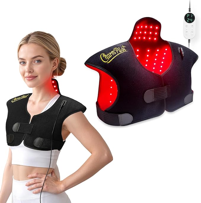 Red Light Therapy Pad for Neck Shoulder Back Pain Relief, Infrared Light Therapy Heating Warp for Upper Back, 165LEDs 3-in-1 Chip，660nm&850nm(Black)