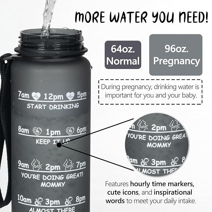 Pregnancy Water Bottle Tracker(Black), 1st Trimester Must Haves Gift for First Time Moms, with 2 Different Weekly Stickers, Early Essentials Gifts for Pregnant Women, Maternity, BPA Free