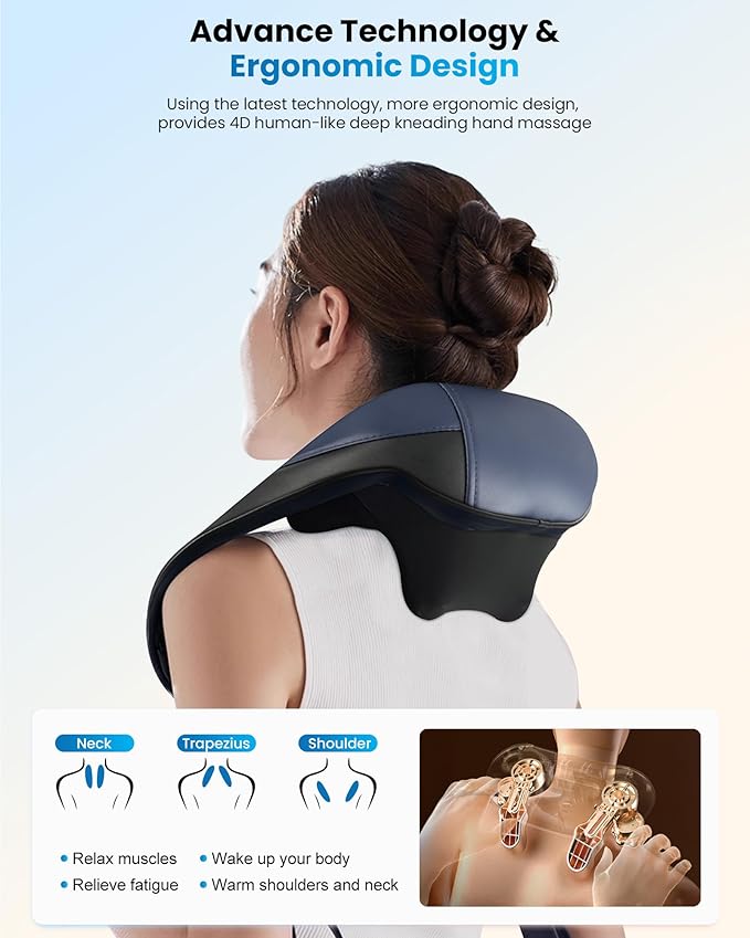COMFIER FSA Eligible Cordless Neck Massager with Heat, 4D Shiatsu Deep Tissue Kneading for Neck & Shoulders, Graphene Heating Massage Pillow, Portable & Rechargeable