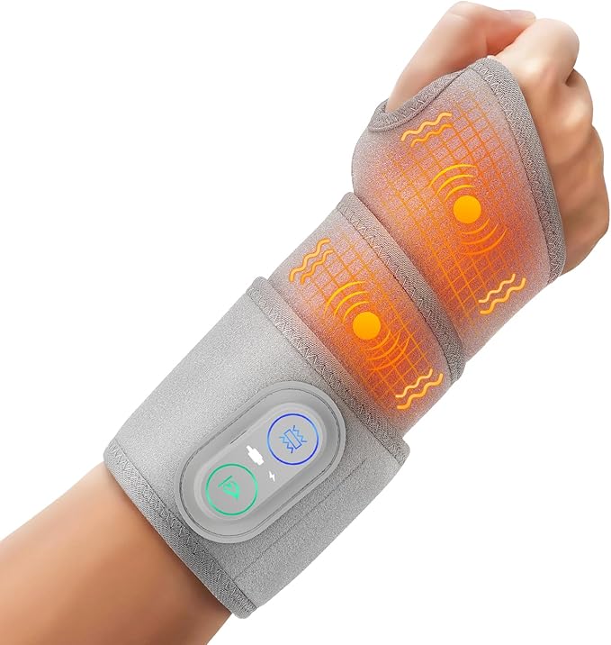 Cordless Wrist Heating Pad Wrap, Heated Wrist Brace with Vibration, Heated Wrist and Hand Massager, 3 Heat Levels, 3 Massage, Rechargeable Heating Pad for Wrist and Hand, Elbow, Ankle