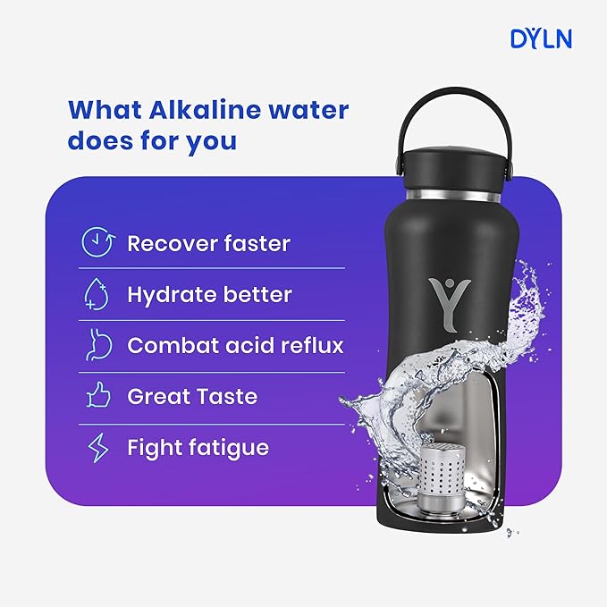 DYLN Hydrogen Water Bottle | Create Hydrating Alkaline Hydrogen-Rich Water Up to 9 pH | Vacuum Insulated Stainless Steel Water Bottle | Keeps Water Cold for 24 Hours