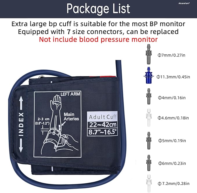 Large Blood Pressure Cuff, 8.7”-16.5” (22-42CM) BP Cuff Compatible with Omron BP Monitor, Replacement Cuff for Adult Big Arms, 7 Connectors