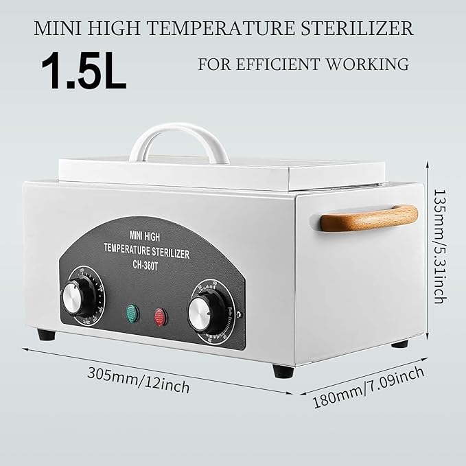 High Temperature Sterilizer Autoclave Machine,110V 300W 1.5L ，Nail Tool Sterilizer with Timer for Sundry Beauty Hair Nail Metal Tools，Metal Tool Cleaner Machine