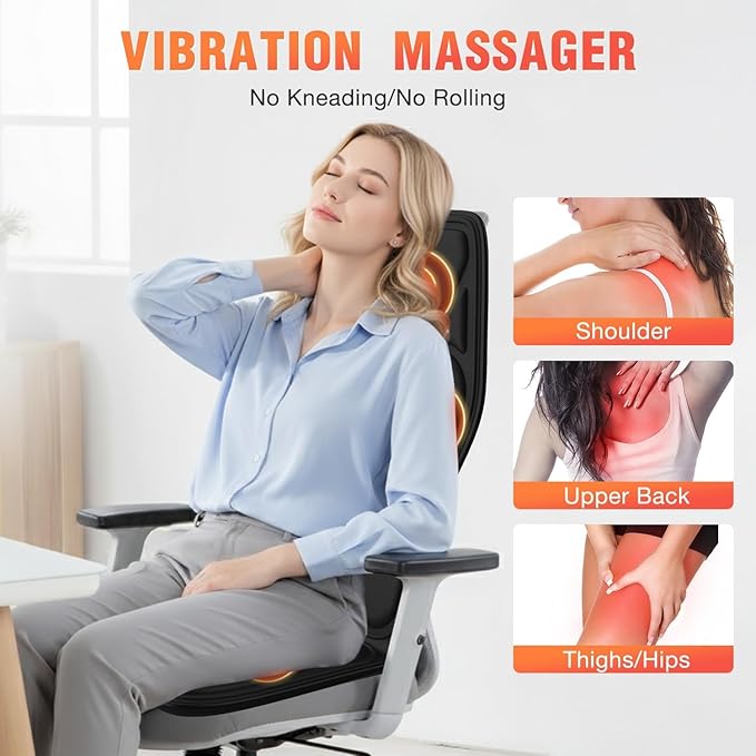 Massage Chair Pad,Back Massager with Heat, Vibration Massage Seat Cushion, 20-30-60 Minutes Auto-Timer,Adjustable Lumbar Support,Chair Massager for Office,Recliner,Gifts for Men,Women