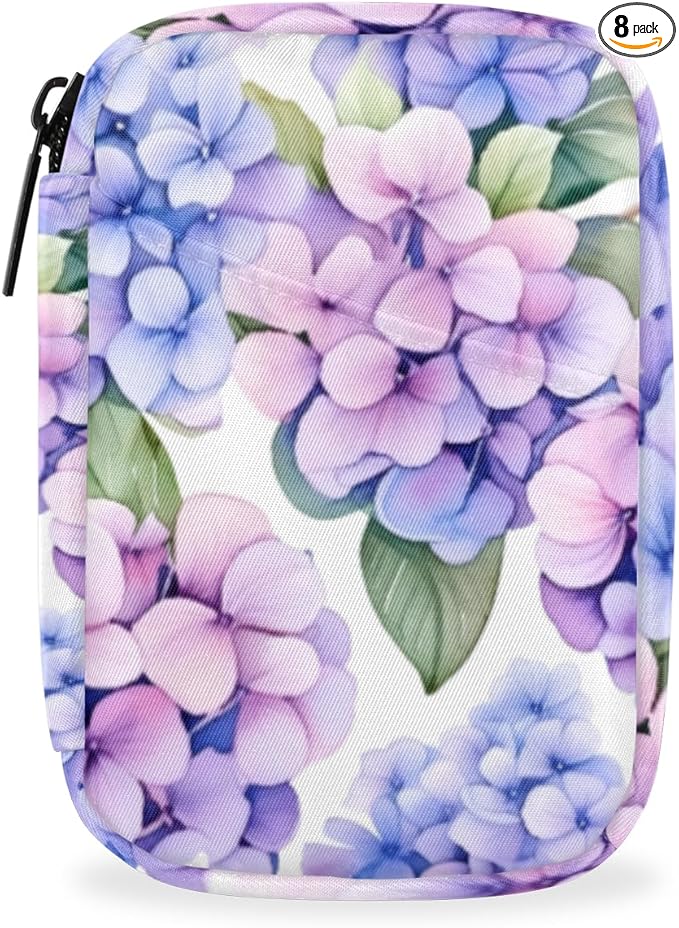 Watercolor Flower Pill Box Small Pill Travel Organizer 7 Day Weekly Purple Floral Medicine Pill Case Cute Compact Size Vitamin Container Pill Bottle Portable Pill Holder Bag with Zipper