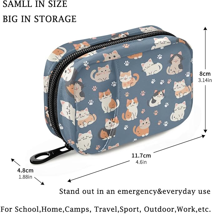 Fustylead Cute Cartoon Cats and Paw Prints Pill Organizer and Storage Weekly with Zipper, Removable Pill Box Portable Medicine Organizer for Vitamin Fish Oil Supplement