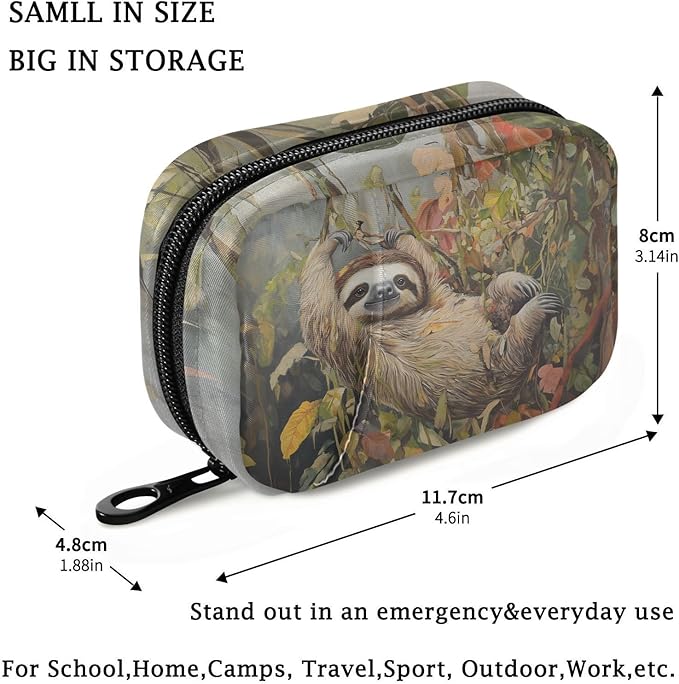 Fustylead Vintage Lovely Sloth Oil Painting Pill Organizer Case with Zipper 2 Times A Day for Vitamin and Supplement, 7 Day Travel Organizer Medicine Case