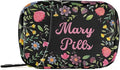 Custom Pill Box 7 Day Pill Case Bag Floral Flowers Personalized Name Travel Pill Organizer Bag with Zipper Portable Weekly Case Compact Size for Vitamin Supplement Holder