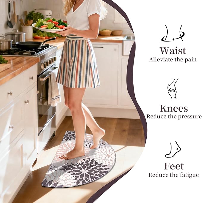 PVC Anti-Fatigue Semi Circle Kitchen Mats, Non-Slip Kitchen Rugs, Comfort Standing Runner Rug, Multipurpose Indoor Mats for Laundry, Office, Bedroom, Sink, Bathroom,Gray Pink,size18 x30