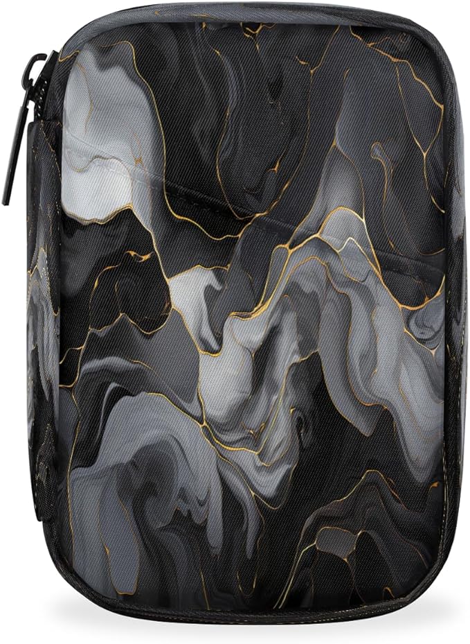 Black Grey Marble Modern Travel Pill Organizer Box Weekly Portable Pill Case Daily Pills 7 Day Small Birth Control Pills Container Removable Compartments for Medicine Vitamins Fish Oil