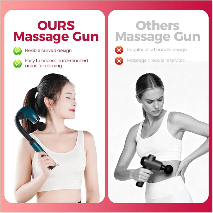 Deep Tissue Massage Gun for Back & Full Body – Long Handle Percussion Muscle Massager with 4 Replaceable Heads, Adjustable Speeds & Quiet Motor – Relieve Muscle Pain, Soreness & Stiffness (Black)