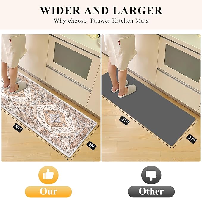 Pauwer Anti Fatigue Kitchen Mats for Floor 2 Piece Set, Cushioned Memory Foam Kitchen Rug, Non Slip Kitchen Runner Rug Carpet, Waterproof Kitchen Sink Area Rug Comfort Standing Mat for Kitchen Laundry