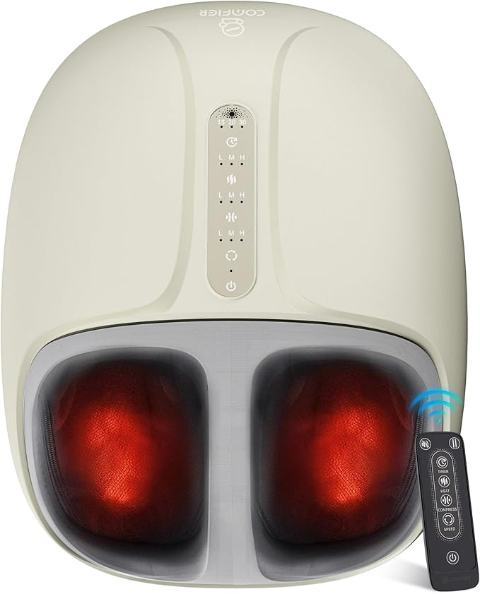 COMFIER Shiatsu Foot Massager with Heat,Compression, Kneading & Rolling, Electric Feet Massager for Plantar Fasciitis, Foot Warmer Size Up to 15", Gift for Men Women