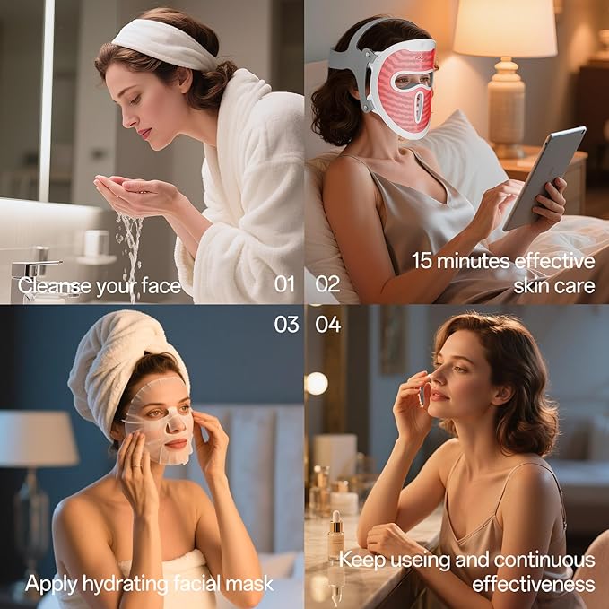 Red Light Mask for Face, 7+1 Colors Red Light Face Mask, Ergonomic Design Cordless Red-Light Facial Mask Rechargeable Skin Care Device for Home & Travel