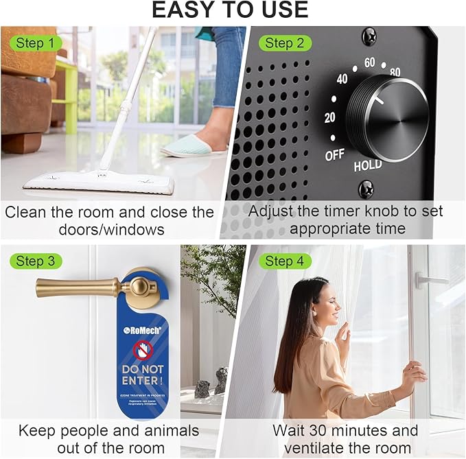 ROMECH Ozone Generator 65,000mg/h, High Capacity Ionizer Air Purifier Ozone Odor Eliminator for 6000sq.ft. Home, Car, Basement, Kitchen (Black)