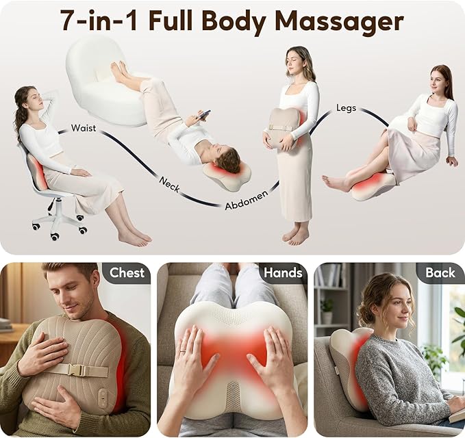 arboleaf Back Massager for Pain Relief, Bluetooth App Control, Cordless Shiatsu Neck Back Massage with Heat, Deep Kneading for Upper & Lower Back, Chair, Car, Travel, Gift for Mom Dad