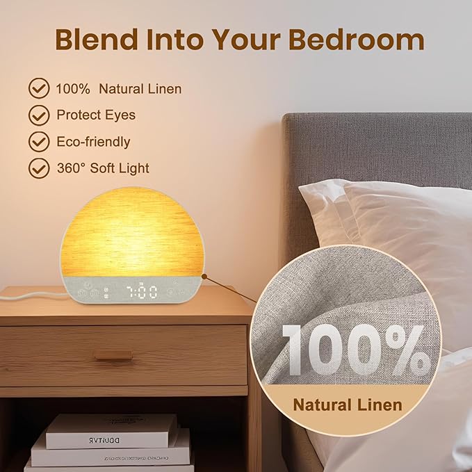 Sunrise Alarm Clock Wake Up Light for Heavy Sleeper, White Noise Sound Machine 37 Sounds, Bluetooth Speaker, Tap Snooze, Remote Control, USB Port, 15 Color Dimmable NightLight for Bedroom