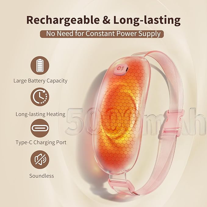 Pure Silk Heating Pad for Period Cramps Portable Cordless Washable 5000mAh Rechargeable Heat Pack for Menstrual, Stomach & Back Pain Relief, 4 Heat Modes with Auto Shut-Off Electric Pink