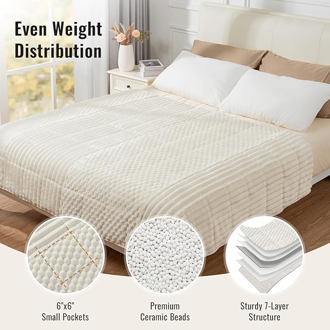 Uttermara Fleece Weighted Blanket for Adults Twin Size 10lbs, Soft Sherpa Weighted Blankets for Sleeping and Calming, Fuzzy Heavy Blanket for Bed and Couch, 48 x 72 Inches, Cream White