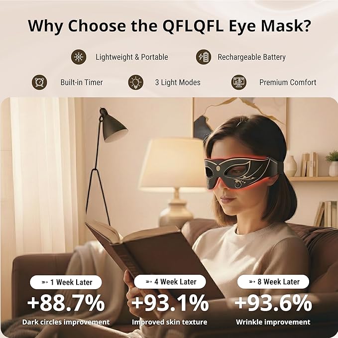 3 Modes Red Light Therapy for Eyes,Under-Eye Red Light Therapy mask Glasses & Light-Based Mask for Treatment of Periorbital Wrinkles,Relieving Eye Fatigue,LED Eye mask EY-20R