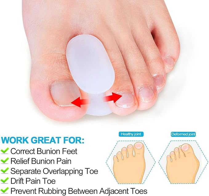 Povihome 16 Pack Toe Spacers Separators, Bunion Corrector Gel Orthotics (0.3'' Thick) for Bunion, Overlapping Toes - S Size