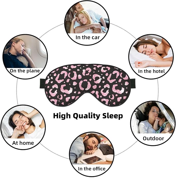 Rose Pink Glitter Leopard Sleep Mask Eye Mask with Adjustable Strap Eye Sleep Shade Cover Blocks Light for Women Men Airplane Travel Nap