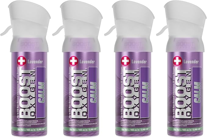 Boost Oxygen Pocket Size Calm Lavender Aroma 3L Canister | Respiratory Support for Aerobic Recovery, Altitude, Performance & Health (4 Pack)