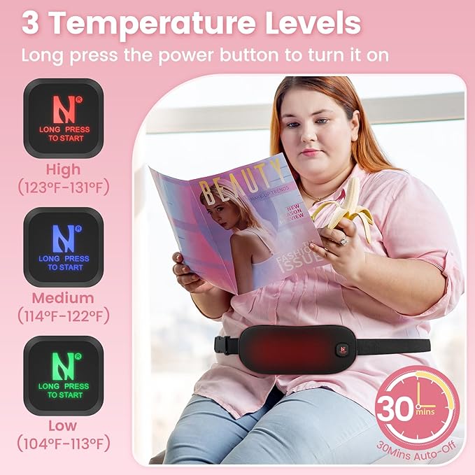 Heating Pad for Period Cramps, 3000mAh Menstrual Heating Pad with 3 Temeprature Levels, Cordless Heating Belly Wrap Belt, Gift for Women and Girl (Black)