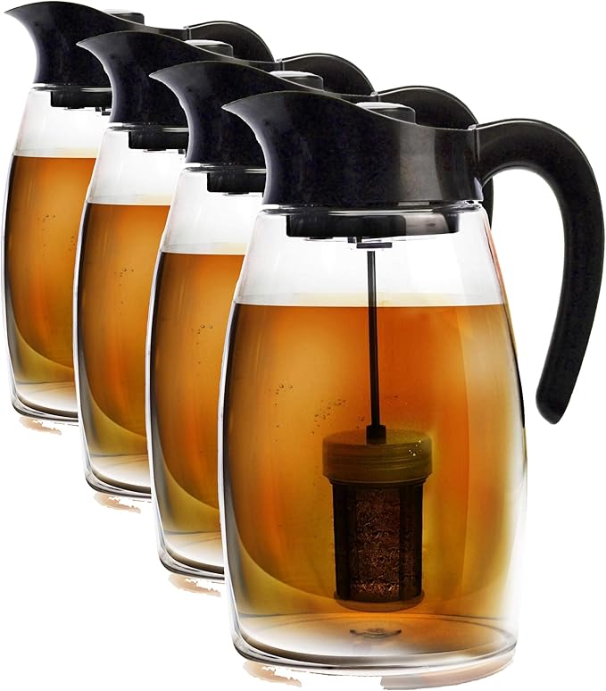 Primula Flavor-It Beverage System, Includes Large Capacity Fruit Infuser Core, Tea Infuser Core, and Chill Core, Dishwasher Safe Pitcher, 2.9-Quart, Black (Pack of 4)