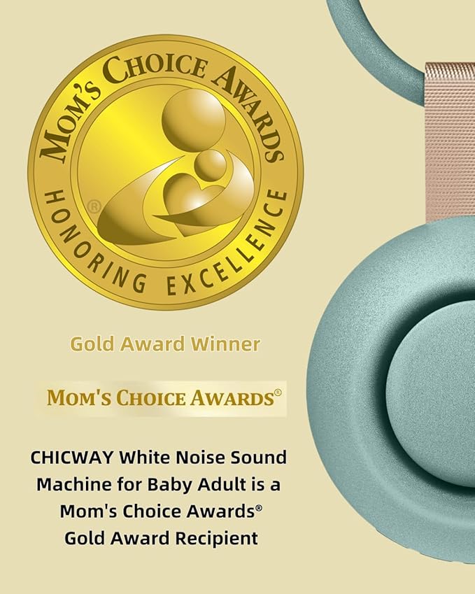 2026 Mom's Choice Awards, Portable Sound Machine for Baby Adult, AI Cry Detection, 18 Soothing Sound, Bluetooth Rechargeable White Noise Machine for Home Office Travel, Nursery Light, Cyan