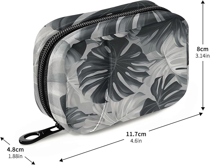 Travel Pill Case Tropical Grey Palm Leaf Monsterra Weekly Small Pill Box 7 Day Pill Box Pill Organizer Bag