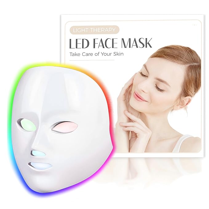 LED Face Mask Light Therapy, Red Light Therapy Mask with 7 Colors, 850nm Infrared & Red Light Therapy for Face, Portable Anti-Aging Skin Rejuvenation Tool with Timer for Home Use