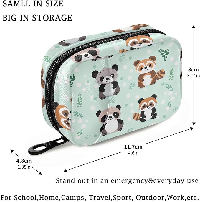 Fustylead Cute Koala Red Panda and Raccoon Travel Pill Case Bag with Zipper Weekly Pill Box 8 Compartments 7 Day Personal Pill Case Purse Medicine Case Organizer