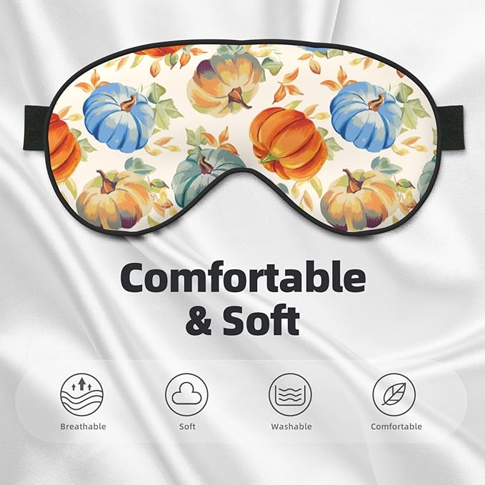 Watercolor Fall Pumpkin Sleep Mask Eye Mask with Adjustable Strap Eye Sleep Shade Cover Blocks Light for Women Men Airplane Travel Nap