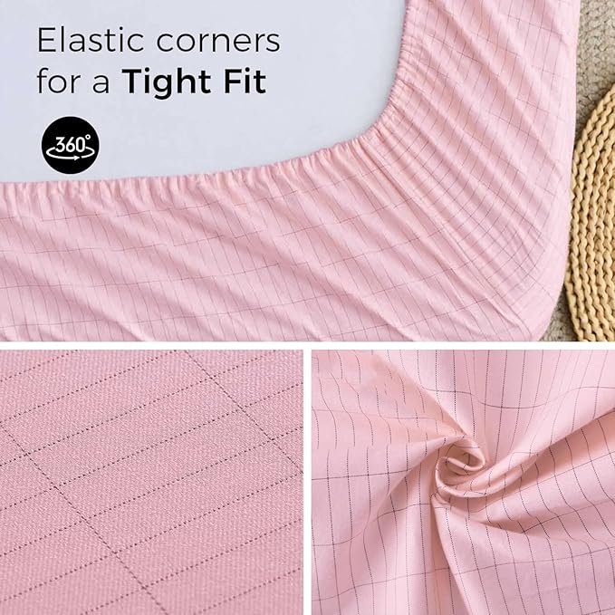 Grounding Sheets King Size, Earthing Fitted Sheets, 95% Cotton 5% Pure Silver Fiber, Grounded Sheets with Grounding Cord, Conductive Earthing Bed Sheet Grounding Cover for Better Sleep (Pink, King)