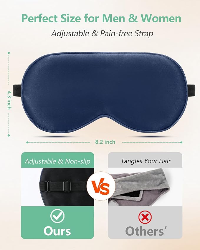 BeeVines Sleep Mask, 4 Packs 100% Real Natural Pure Silk Eye Masks with Adjustable Strap for Sleeping, Mulberry Silk Eye Sleep Shade Cover, Block Light Reduces Puffy Eyes Traveling Gifts(Blue)