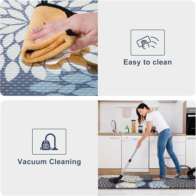 KIMODE Anti Fatigue Kitchen Mat 17.3"x29", Padded Dahlia Kitchen Floor Mats Non Slip, Waterproof Kitchen Mat for Floor, Farmhouse Comfort Standing Mat for Laundry, Office, Sink, Desk Mutil-Blue