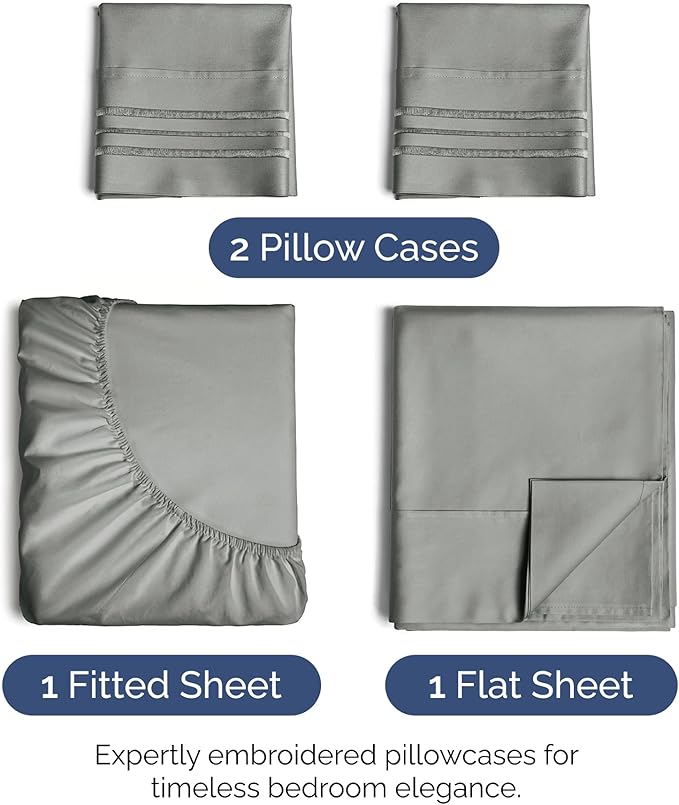 Full Size 4 Piece Sheet Set - Extra Soft, Breathable & Cooling Sheets - Hotel Luxury Durable Bed Sheets for Women & Men - Deep Pockets, Easy-Fit & Wrinkle-Free Sheets - Slate Grey Oeko-Tex Bed Sheets