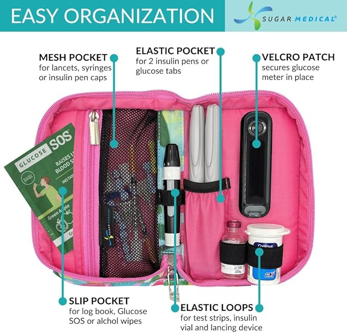 Sugar Medical Diabetes Supply Case |Diabetic Care Products | Diabetic Supplies Travel Organizer | Diabetic Supply Bag | Glucose Meter Kit | Diabetic Bags for Supplies | Glucometer Case (Zara Floral)